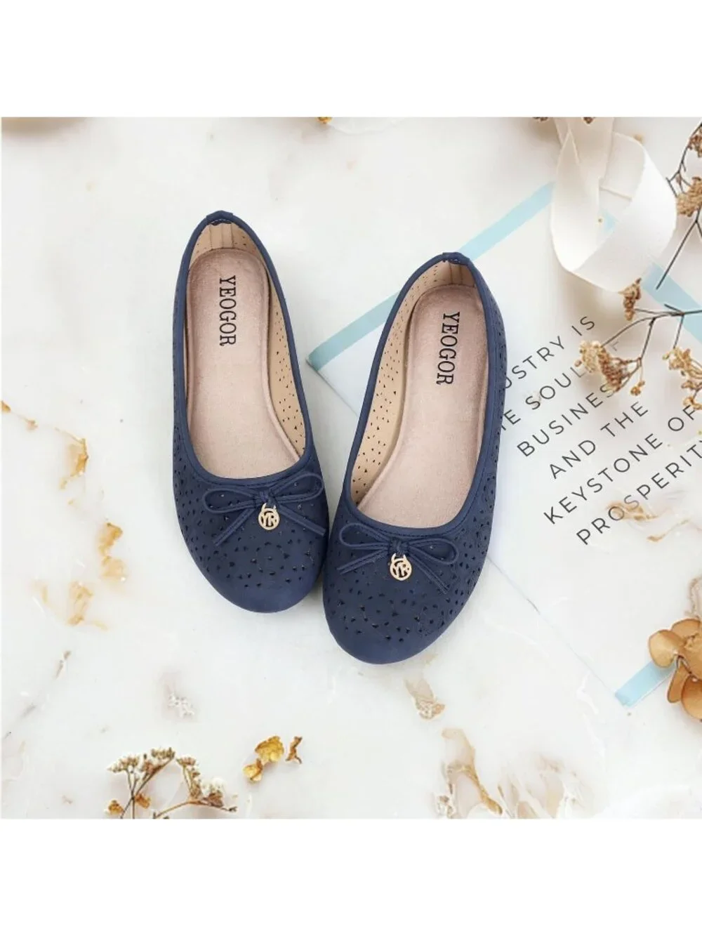 Women's Navy Comfortable Slip on Round Toe Casual Ballet Flat Shoes for Walking